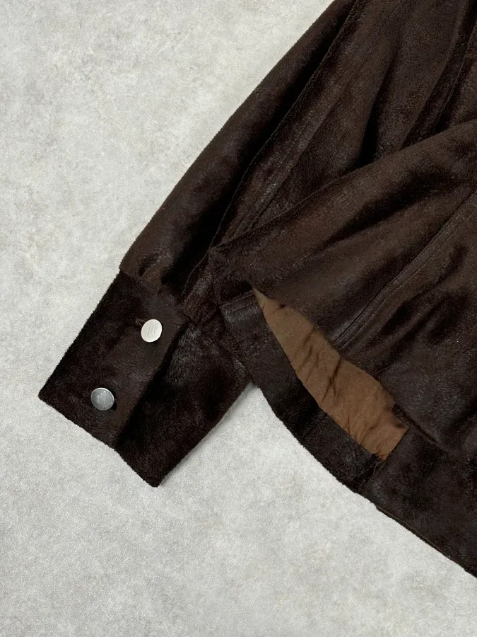 2000s Emporio Armani Brown Faux Fur Double-Breasted Jacket - Image 9