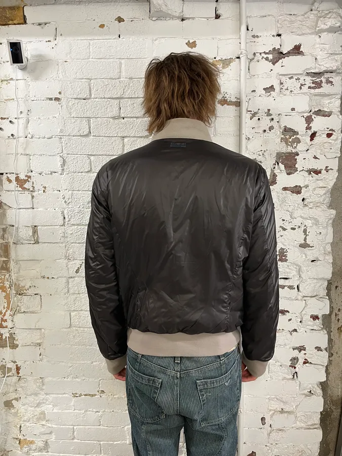 2000s Emporio Armani Brown Nylon Contrast Collar Bomber Jacket - Image 3