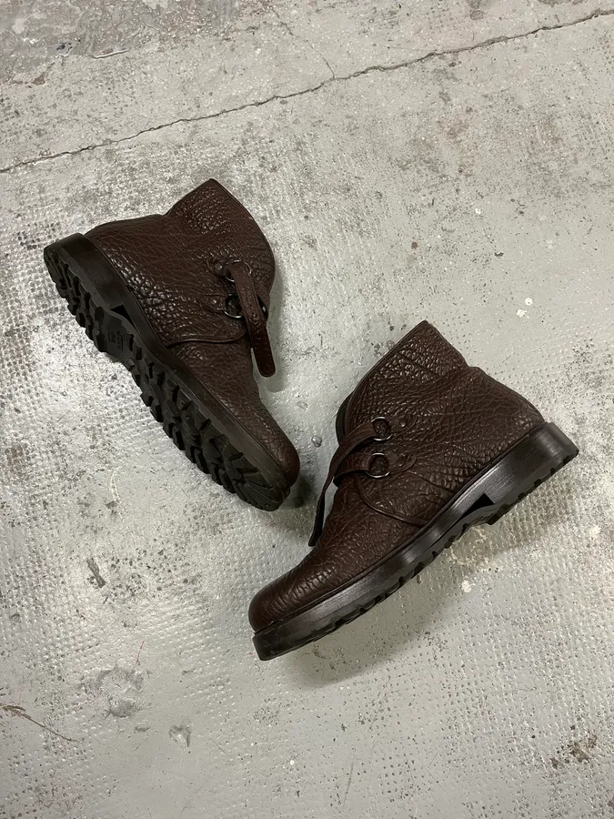 2000s Emporio Armani Grained Brown Leather Straps Boots - Image 6