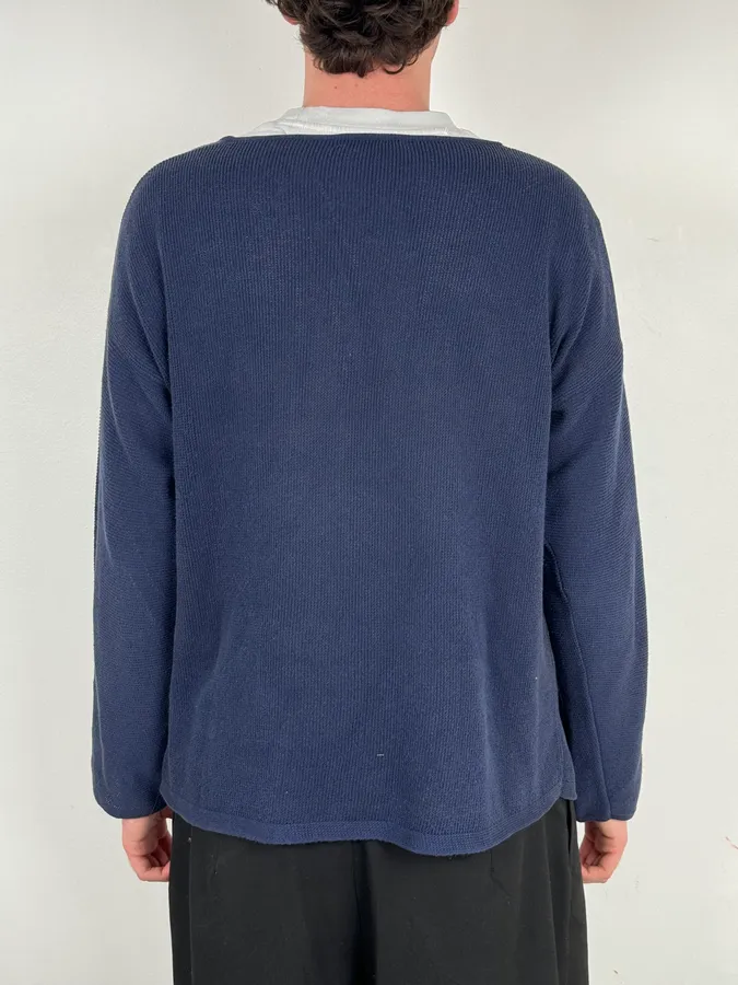 2000s Emporio Armani Navy & Beige Contemporary Sweater - Image 3