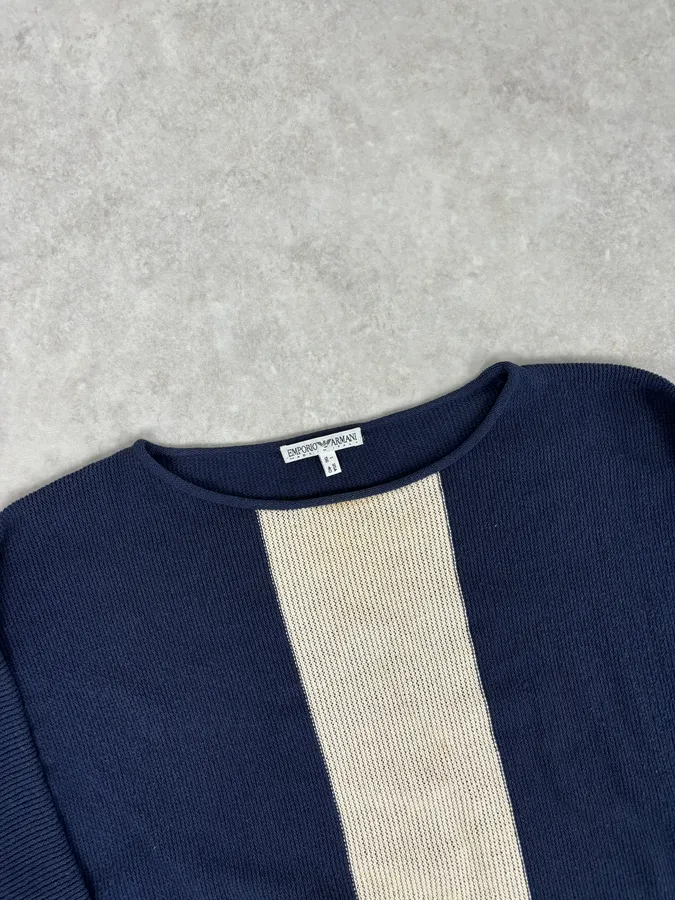 2000s Emporio Armani Navy & Beige Contemporary Sweater - Image 4