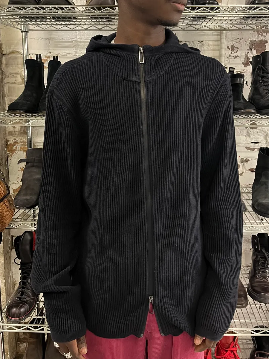 2000s Emporio Armani Navy Pleats Zip-Up Hoodie