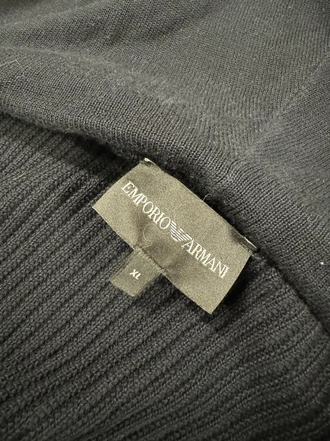 2000s Emporio Armani Navy Pleats Zip-Up Hoodie - Image 8