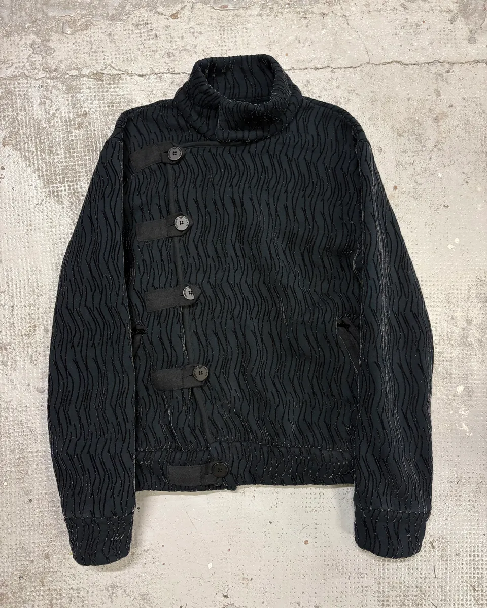 2000s Emporio Armani Navy Velvet Asymmetrical Imperial Jacket