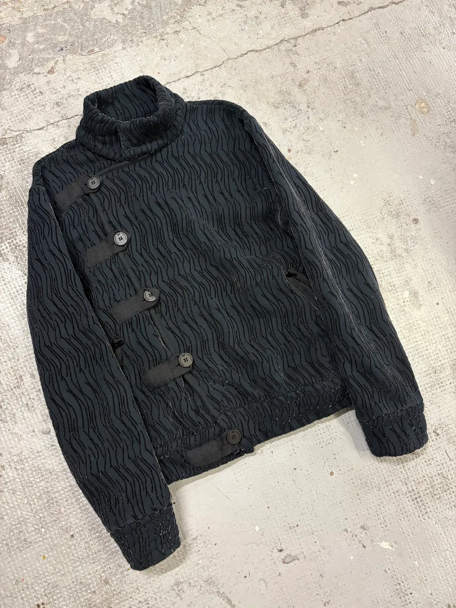 2000s Emporio Armani Navy Velvet Asymmetrical Imperial Jacket - Image 4