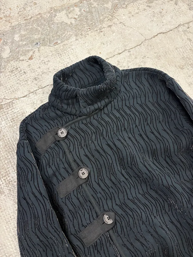 2000s Emporio Armani Navy Velvet Asymmetrical Imperial Jacket - Image 5