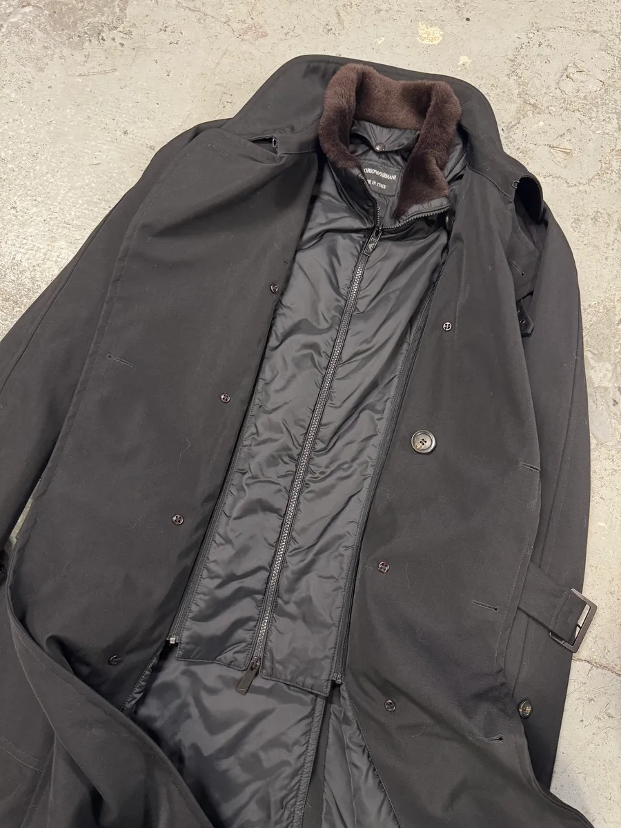 2000s Emporio Armani Nylon Lining Long Wool Trench Coat - Image 11