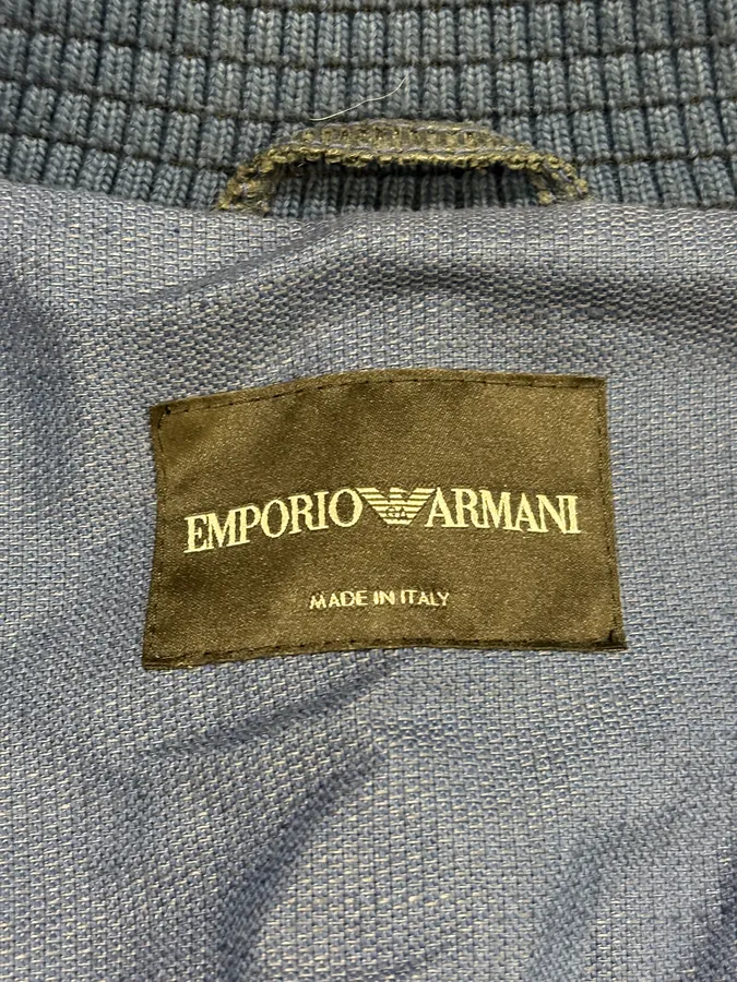 2000s Emporio Armani Perforated Navy Leather Bomber Jacket - Image 10