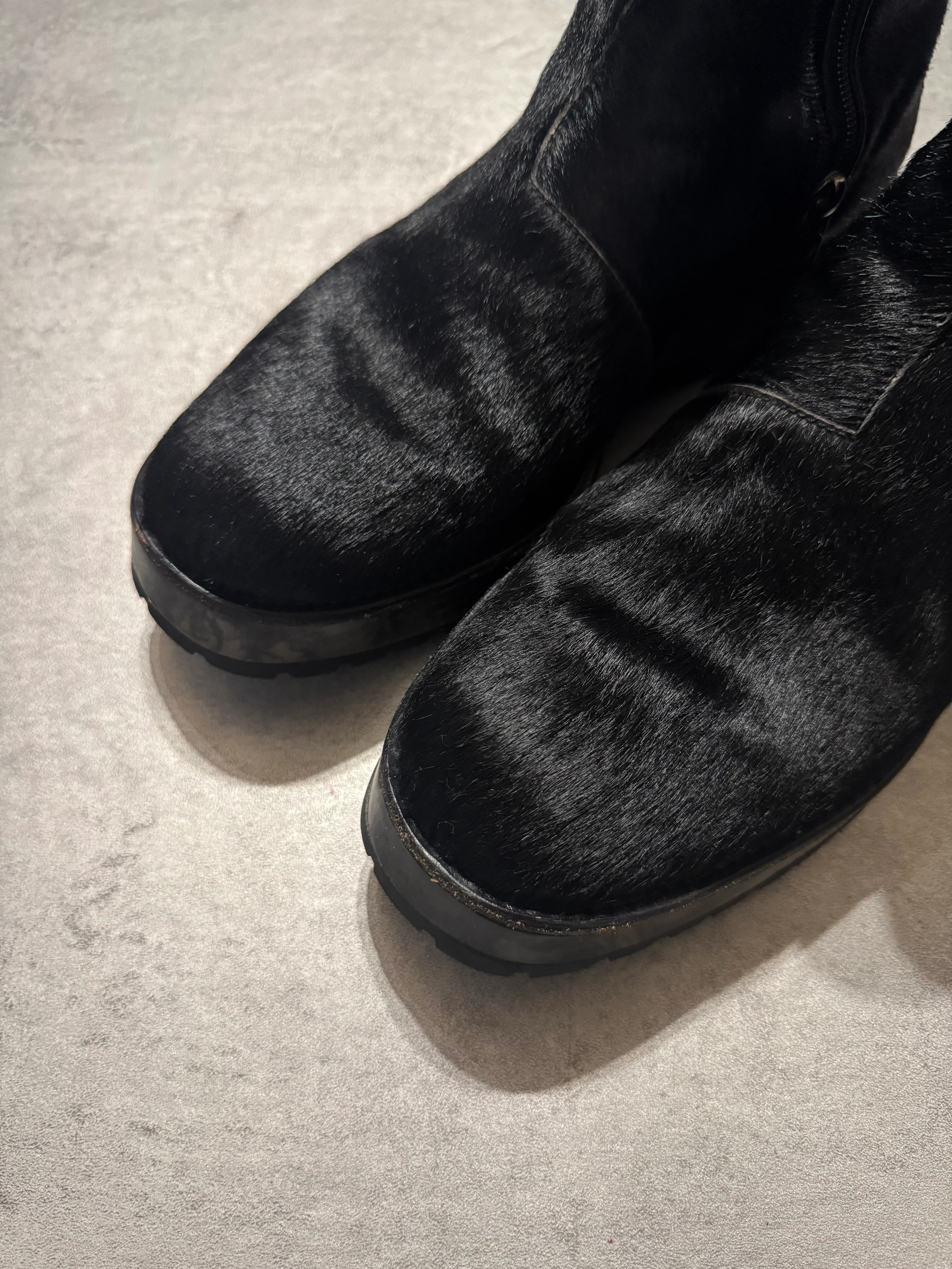 2000s Emporio Armani Pony Hair Black Boots - Image 3