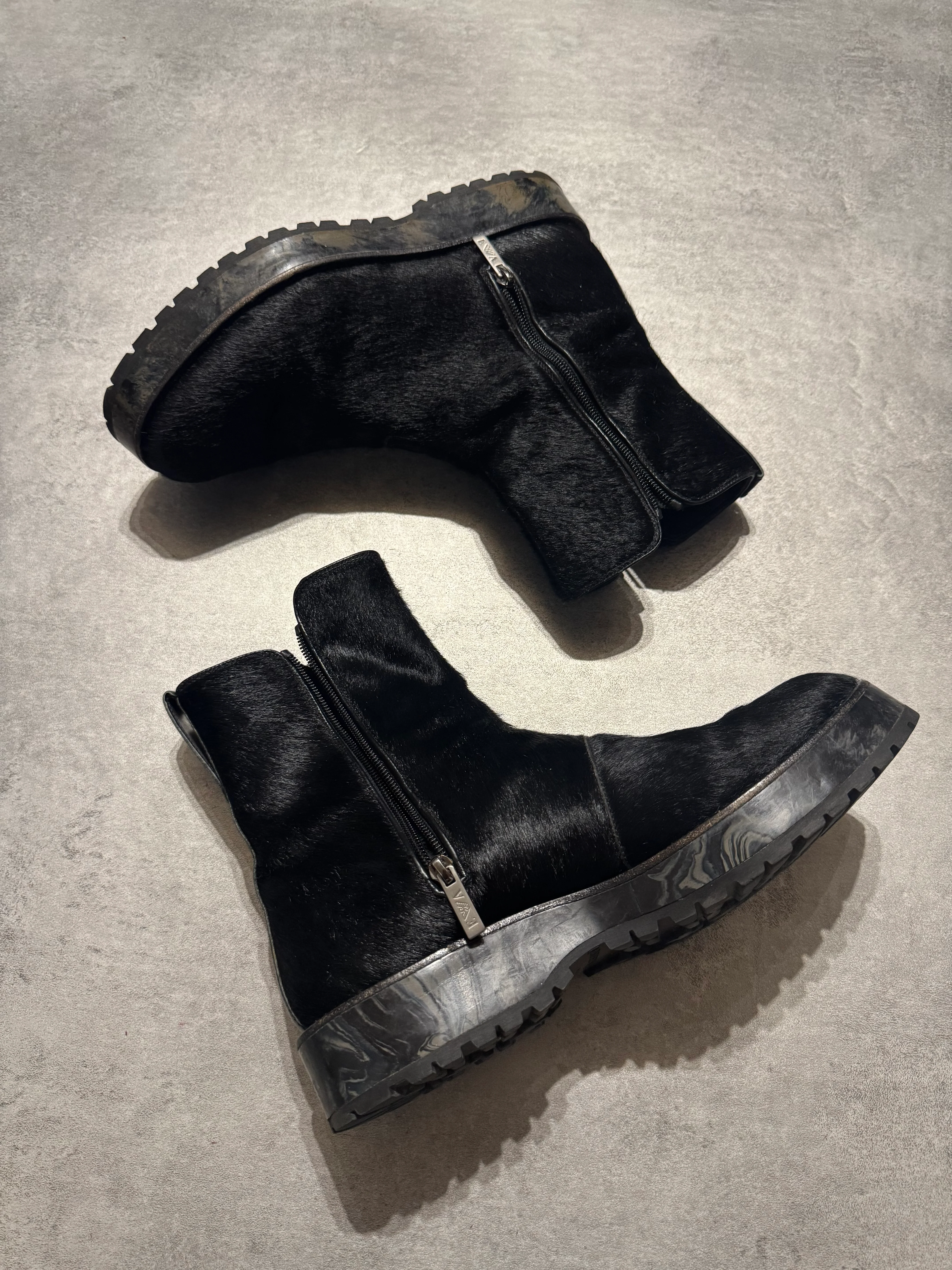 2000s Emporio Armani Pony Hair Black Boots - Image 4
