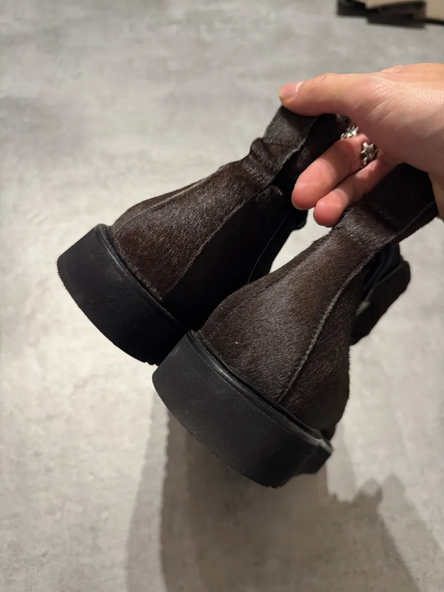 2000s Emporio Armani Pony Hair Laced Hiking Ankle Boots - Image 4