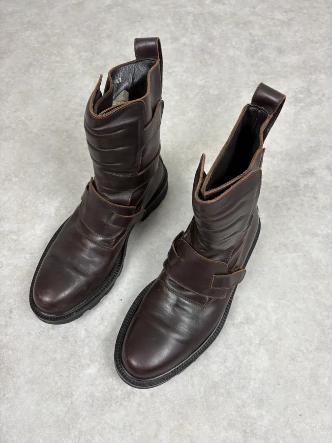 2000s Emporio Armani Pro Biker Brown Leather Boots - Image 3