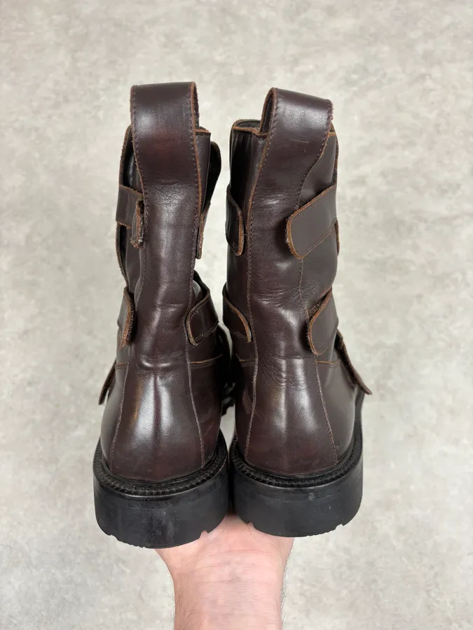 2000s Emporio Armani Pro Biker Brown Leather Boots - Image 7