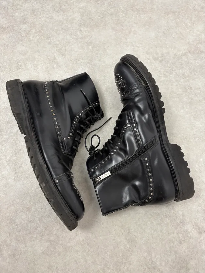 2000s Emporio Armani Studded Black Leather Boots - Image 6