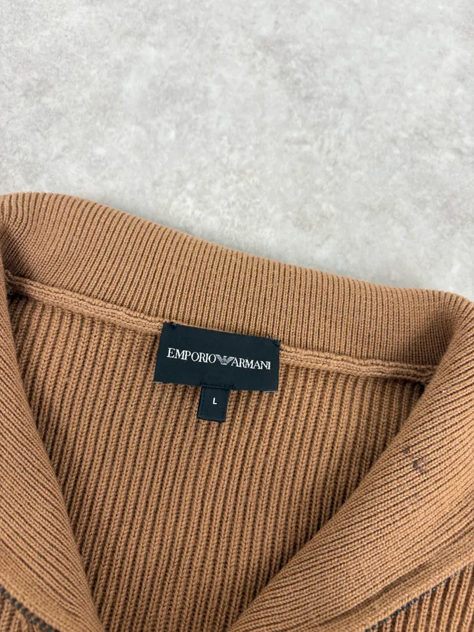 2000s Emporio Armani Zip-Up Beige Sweater - Image 6