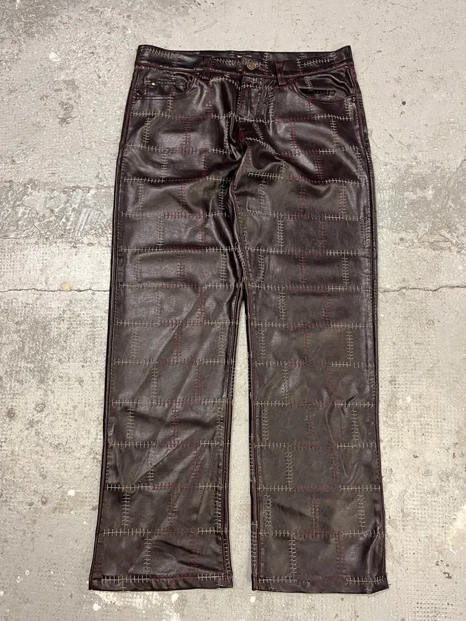2000s Energie Brown Embroidered Leather Pants