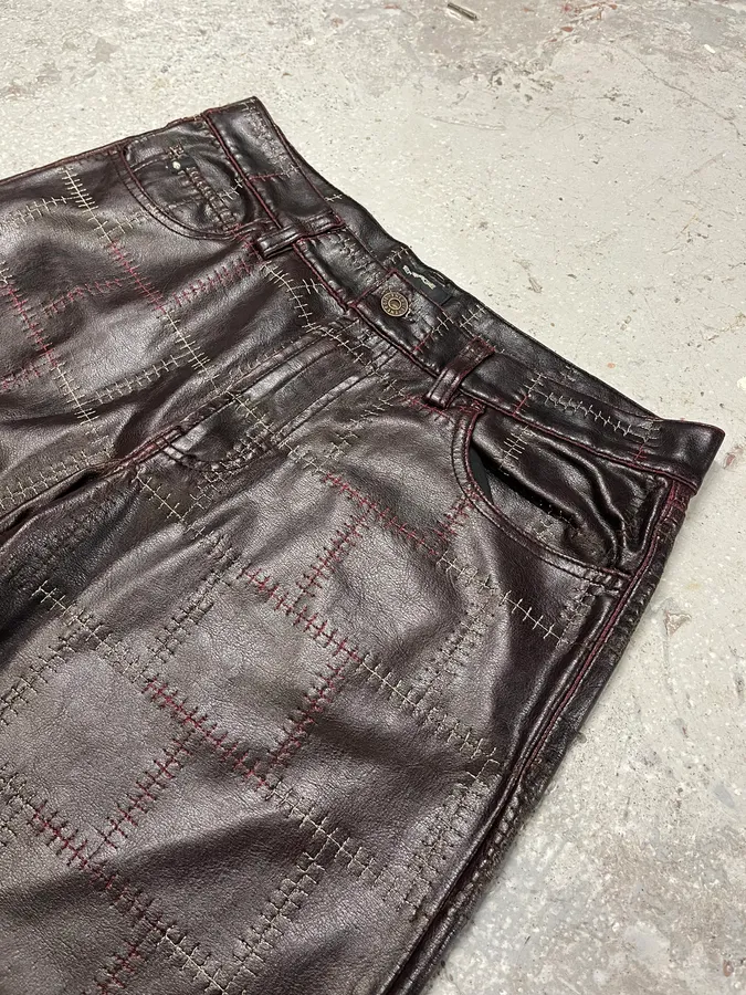 2000s Energie Brown Embroidered Leather Pants - Image 10