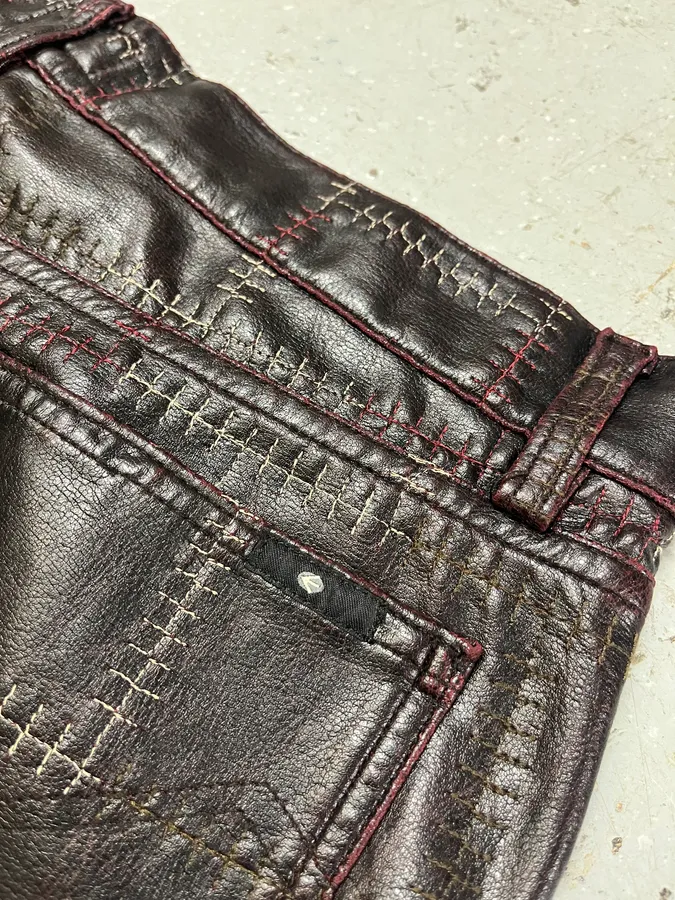 2000s Energie Brown Embroidered Leather Pants - Image 11