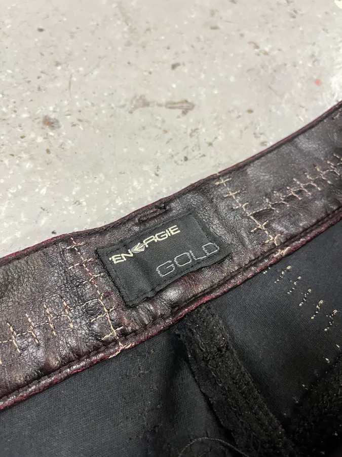 2000s Energie Brown Embroidered Leather Pants - Image 5