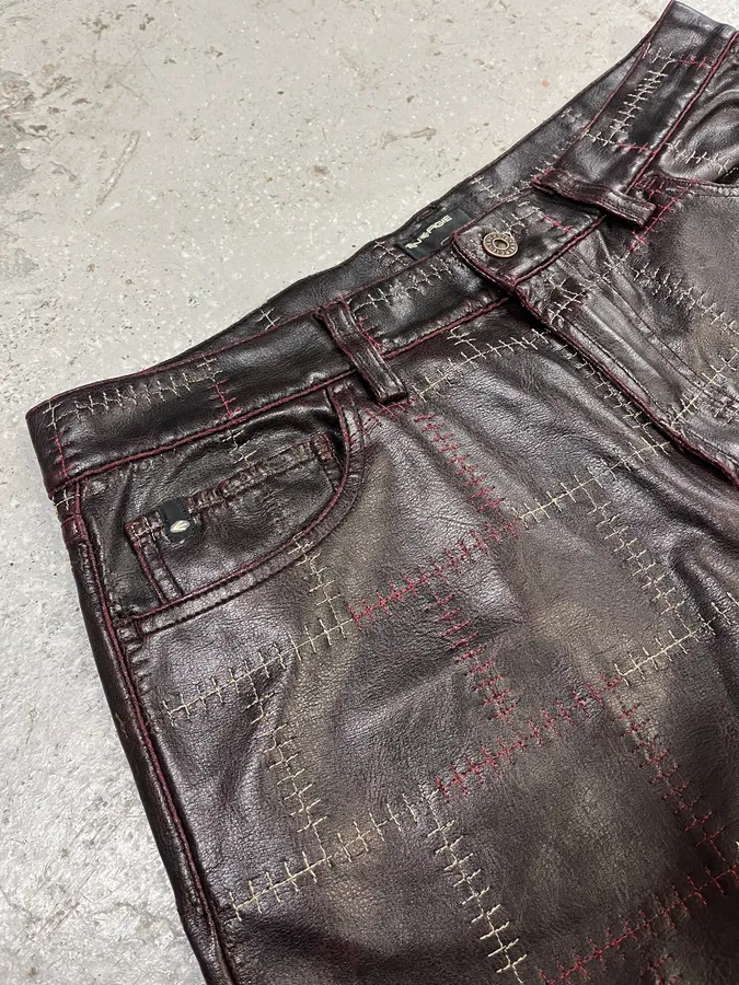 2000s Energie Brown Embroidered Leather Pants - Image 6