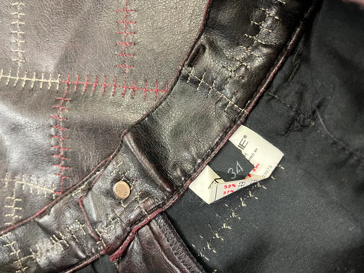 2000s Energie Brown Embroidered Leather Pants - Image 7