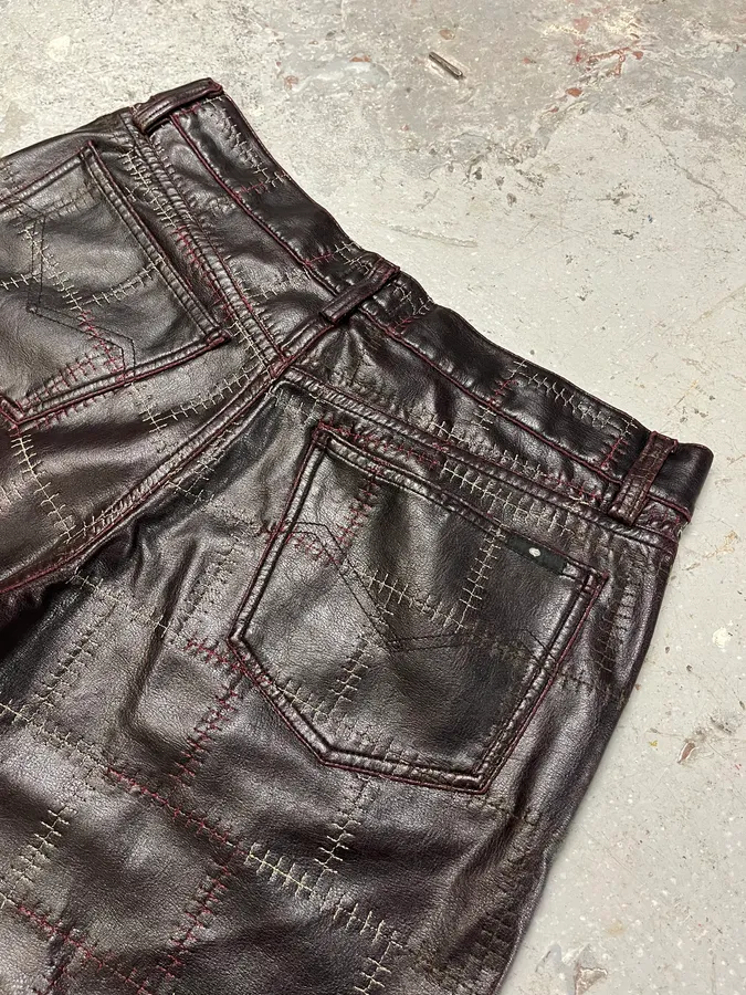 2000s Energie Brown Embroidered Leather Pants - Image 9