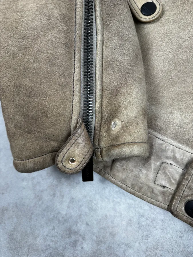 2000s Fendi Patchwork Shearling Beige Leather Jacket - Image 13