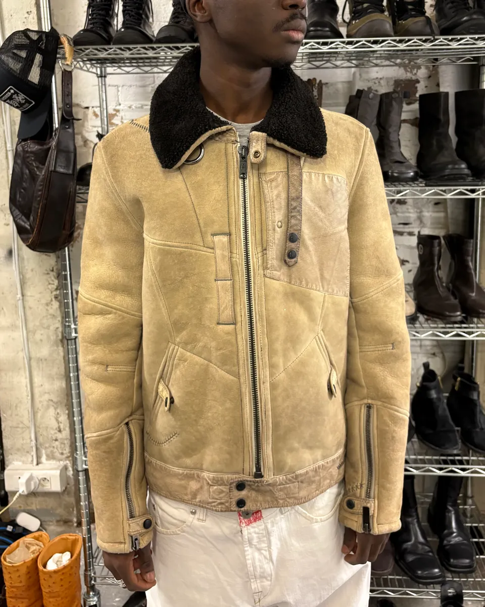 2000s Fendi Patchwork Shearling Beige Leather Jacket - Image 2