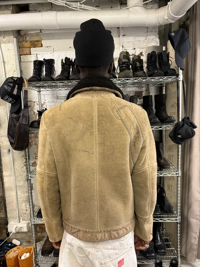 2000s Fendi Patchwork Shearling Beige Leather Jacket - Image 3