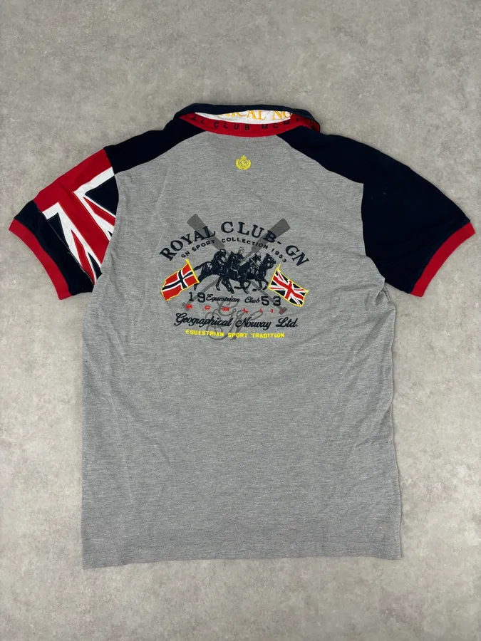 2000s Geographical Norway Grey Embroidered UK Flag Polo - Image 7