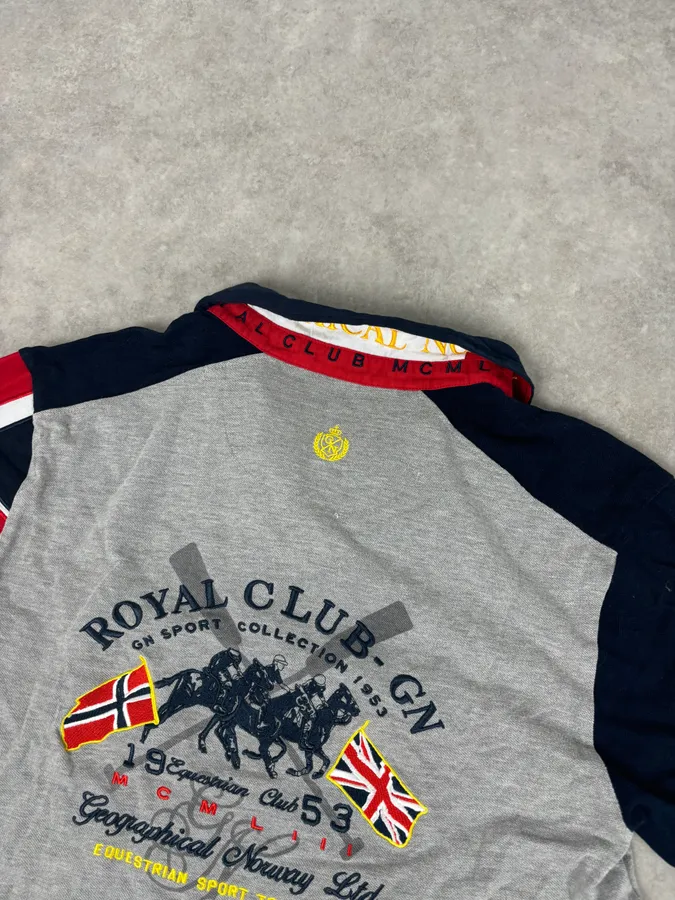 2000s Geographical Norway Grey Embroidered UK Flag Polo - Image 8