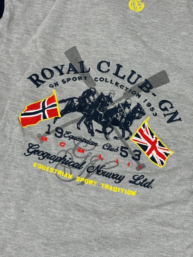 2000s Geographical Norway Grey Embroidered UK Flag Polo - Image 9