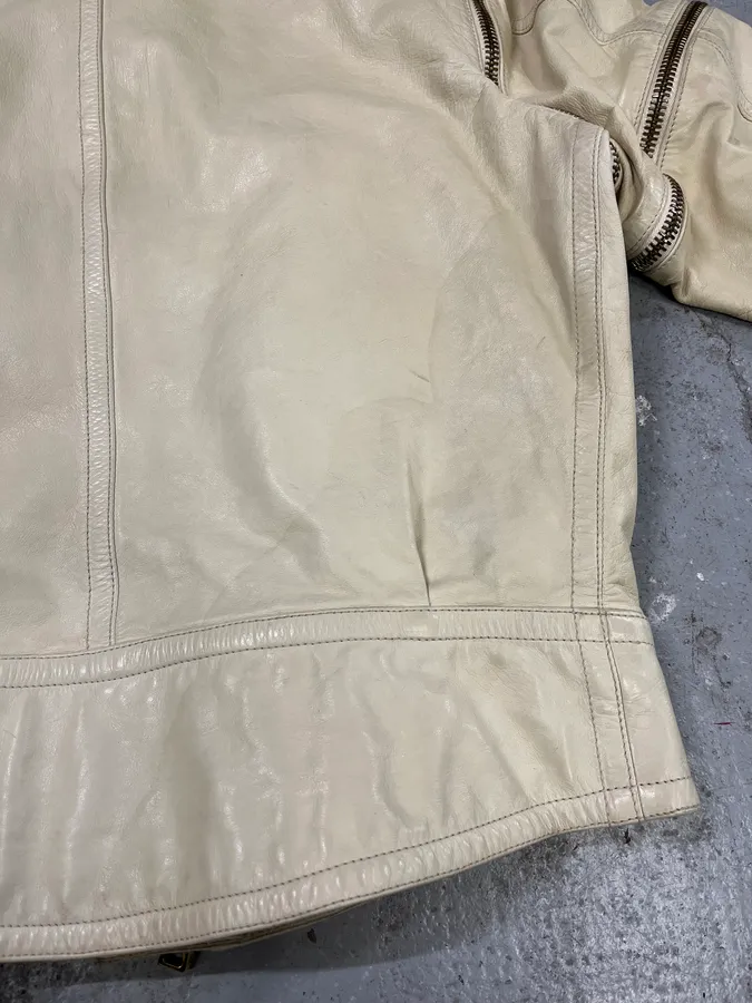 2000s Gianfranco Ferré Beige Biker Leather Jacket with Detachable Arm Zips - Image 12