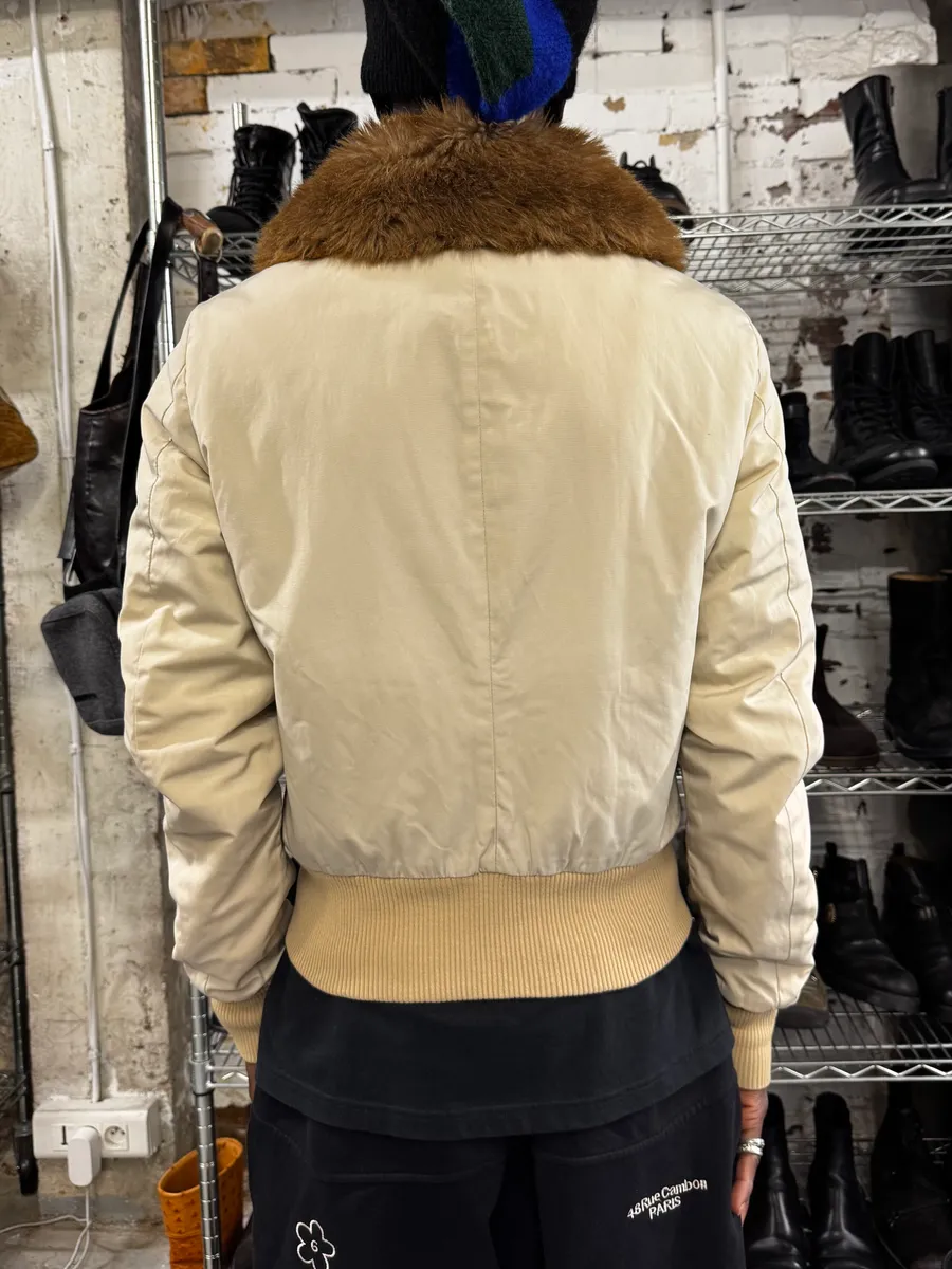 2000s Gianfranco Ferré Beige Fur Lining Bomber Jacket - Image 3