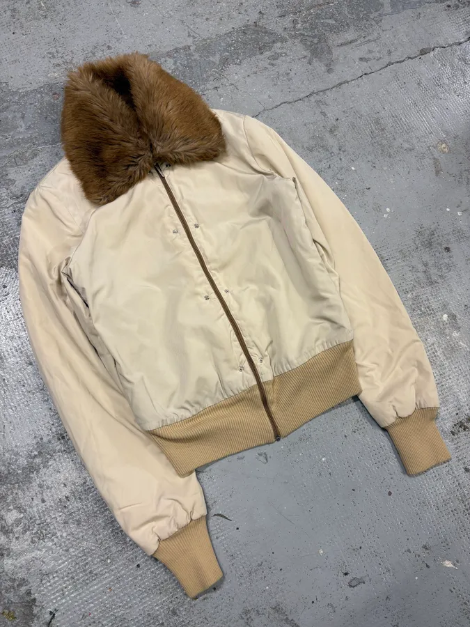 2000s Gianfranco Ferré Beige Fur Lining Bomber Jacket - Image 4
