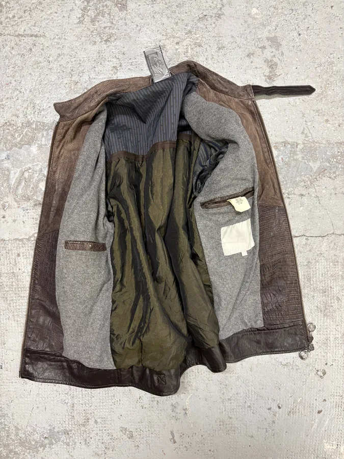 2000s Gianfranco Ferré Biker Textured Brown Leather Jacket - Image 9