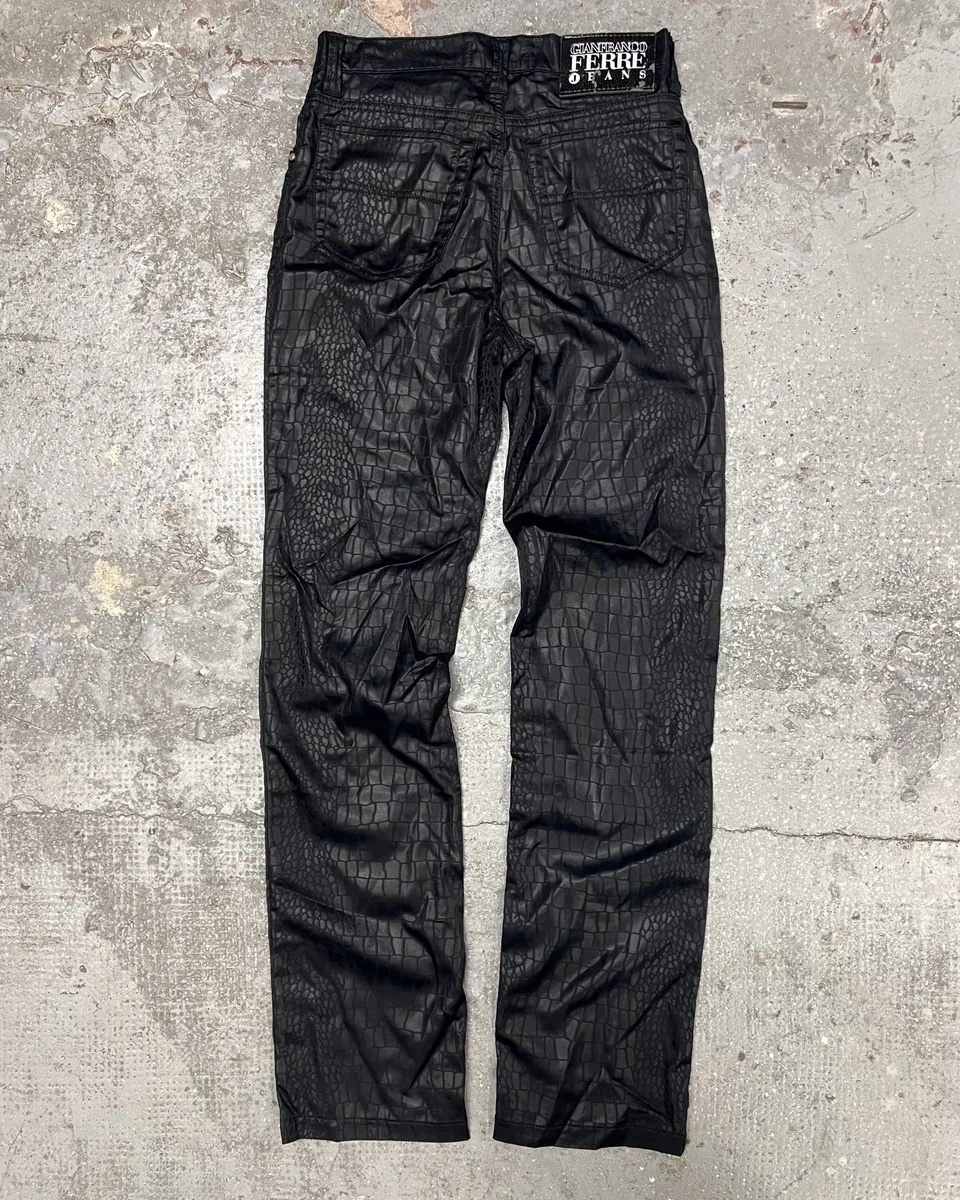 2000s Gianfranco Ferre Black Crocodile Effect Destructured Pants - Image 2