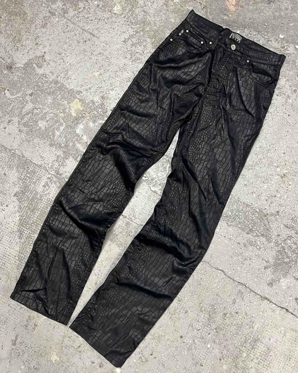2000s Gianfranco Ferre Black Crocodile Effect Destructured Pants - Image 5