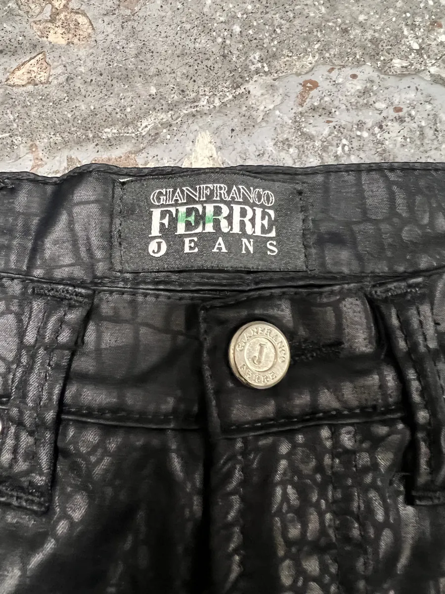 2000s Gianfranco Ferre Black Crocodile Effect Destructured Pants - Image 9