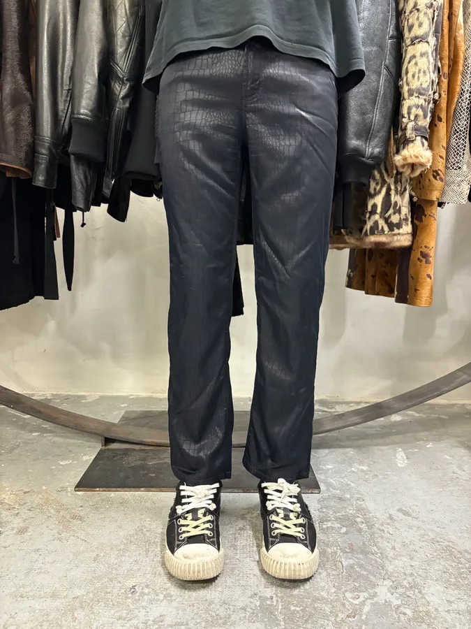 2000s Gianfranco Ferre Black Crocodile Effect Obscure Pants - Image 2