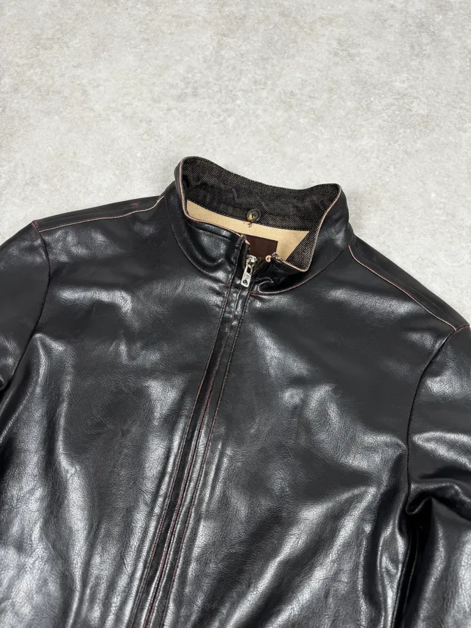 2000s Gianfranco Ferré Black & Dark Brown Eco Leather jacket - Image 5
