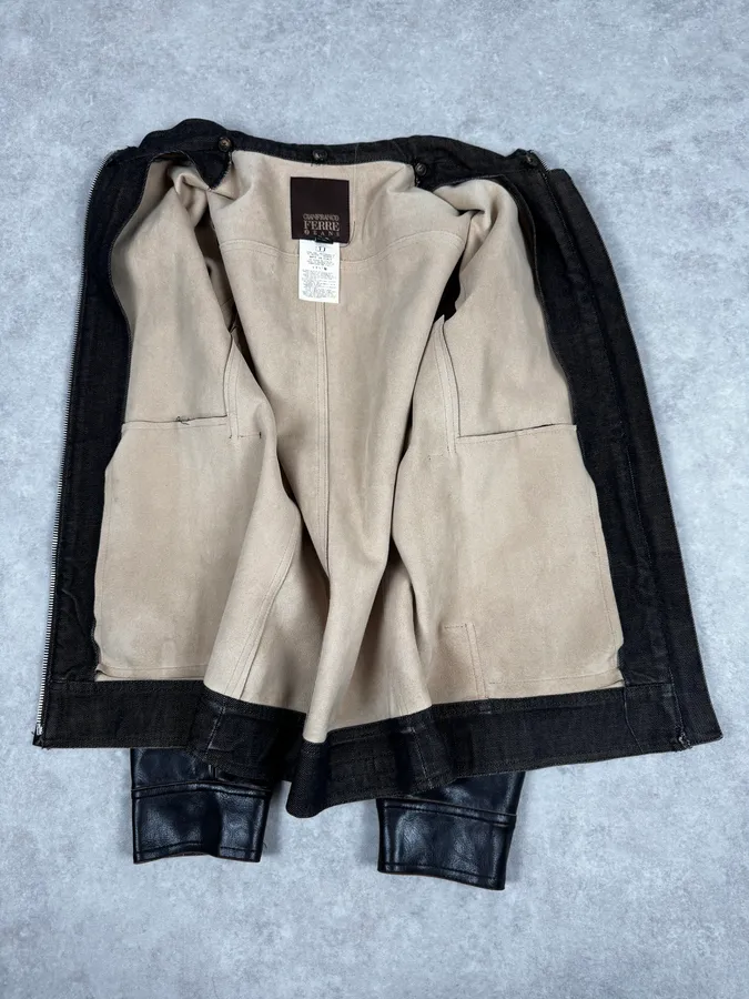 2000s Gianfranco Ferré Black & Dark Brown Eco Leather jacket - Image 8