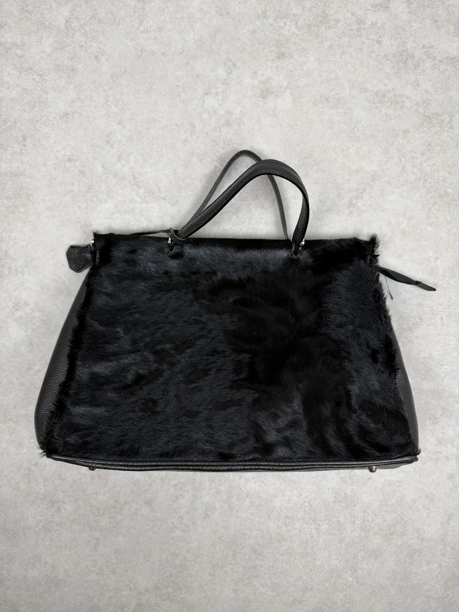 2000s Gianfranco Ferré Black Fur Leather Handle Bag - Image 2