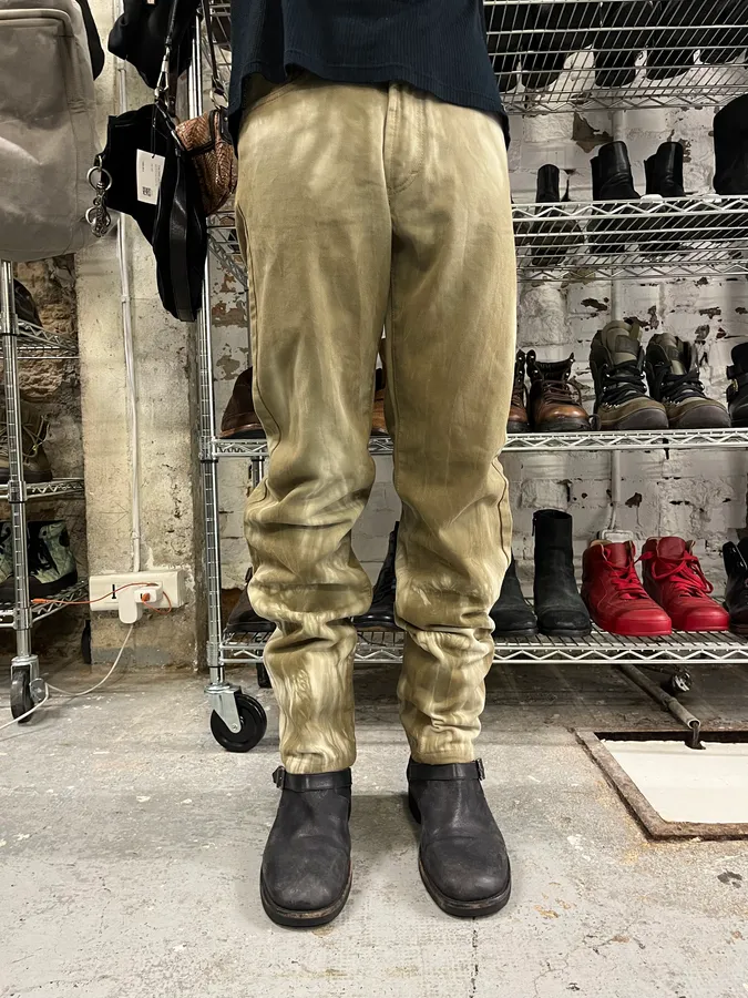 2000s Gianfranco Ferré Bleached Effect Green Pants - Image 2