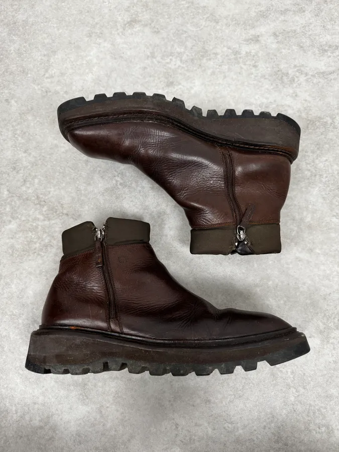 2000s Gianfranco Ferré Brown Leather Army Boots - Image 3