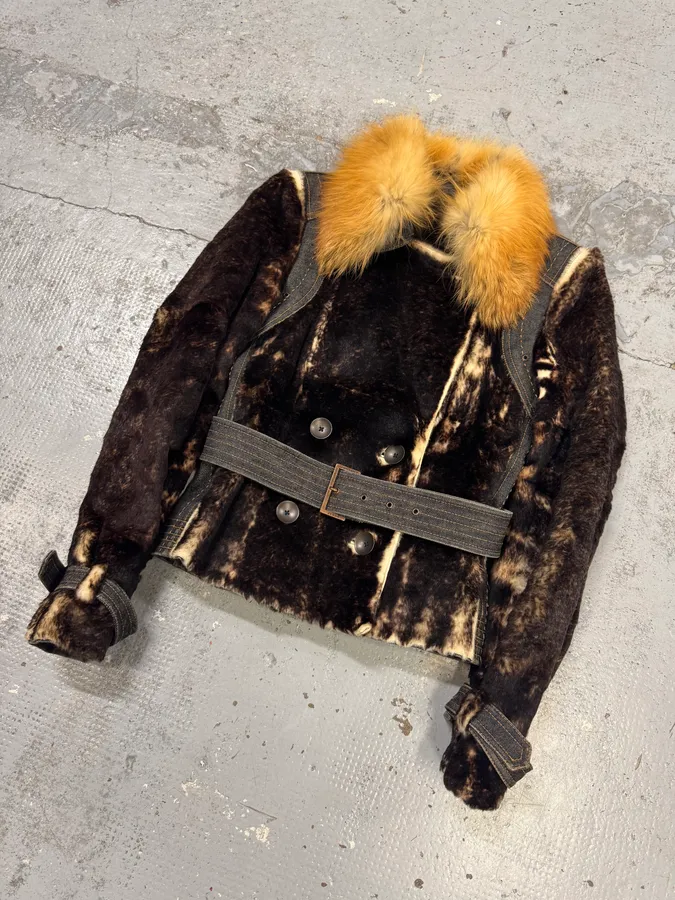 2000s Gianfranco Ferré Brown Rabbit Fur & Denim Jacket - Image 5