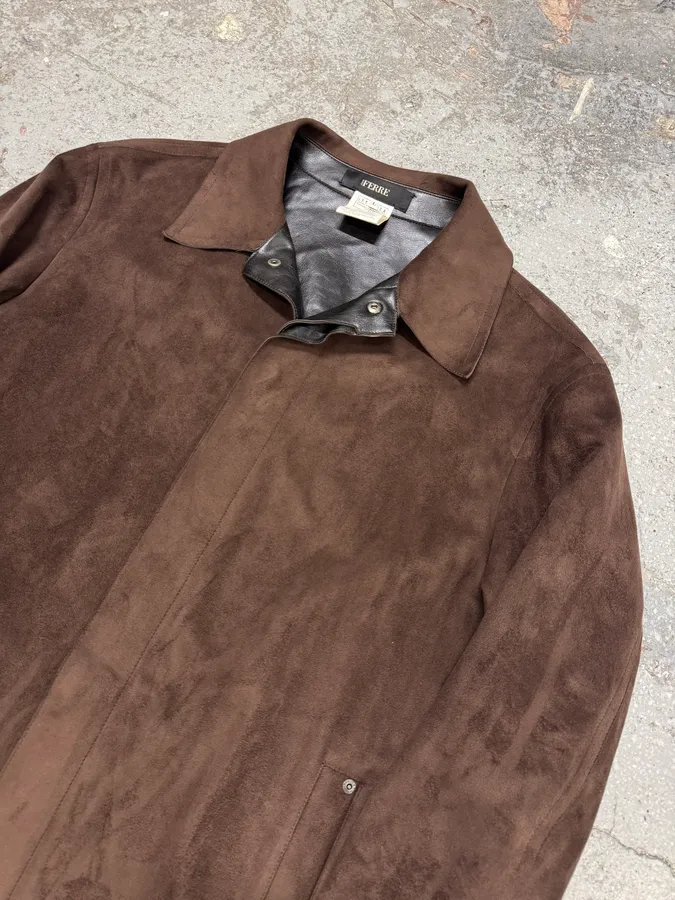 2000s Gianfranco Ferré Brown Suede Leather Jacket - Image 4