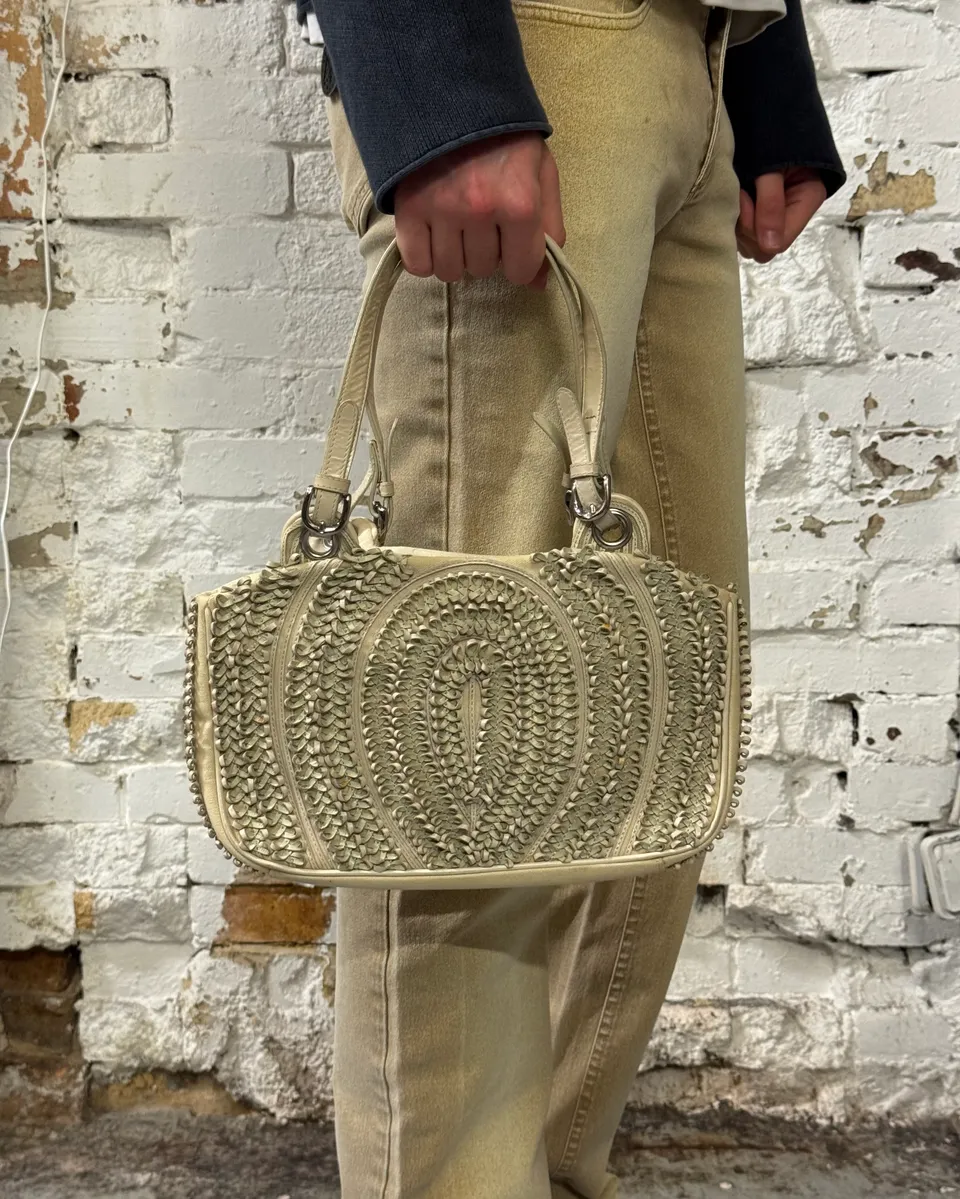 2000s Gianfranco Ferré Cream Beaded Embellished Handle Bag - Image 3