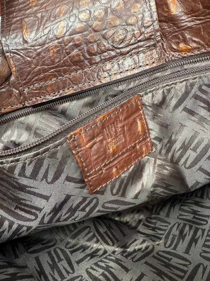 2000s Gianfranco Ferré Crocodile Embossed Brown Leather Handle Bag - Image 10