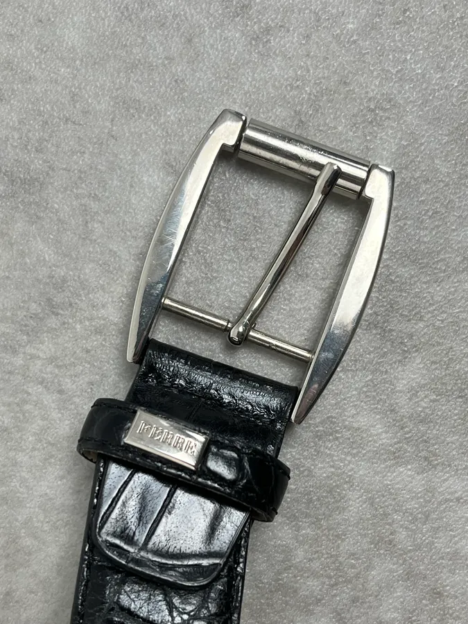 2000s Gianfranco Ferré Crocodile Embossed Leather Black Belt - Image 6